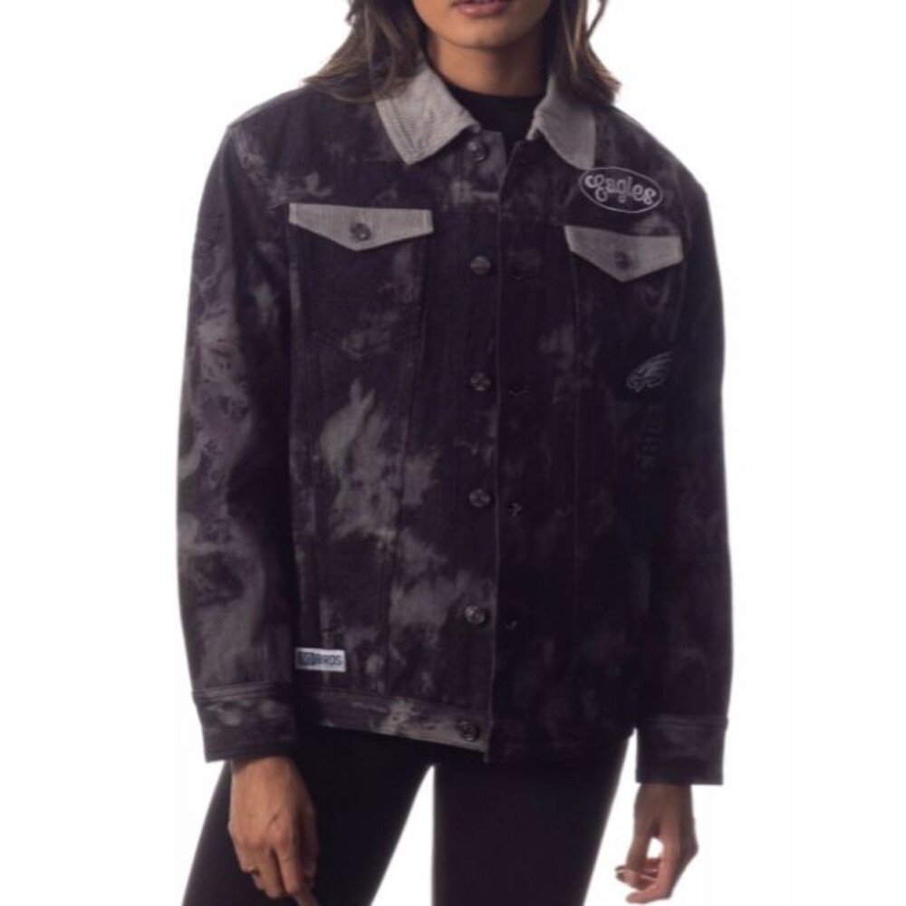 The Wild Collective Women's Philadelphia Eagles Tie Dye Denim Jacket - XL